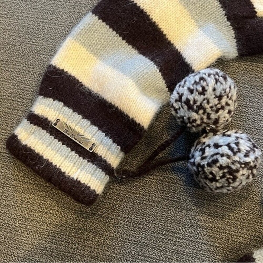 Ben Sherman Striped Wool Knit Gloves with Pom Poms - Picture 2 of 4